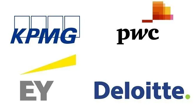 Logos of the Big Four firms: KPMG, PwC, EY and Deloitte